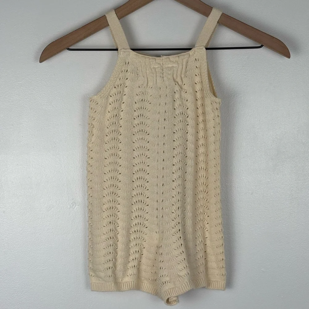 Baby GAP Crochet Sweater Knit Vanilla Cream Boho Indie Vintage-inspired Romper - Picture 13 of 13